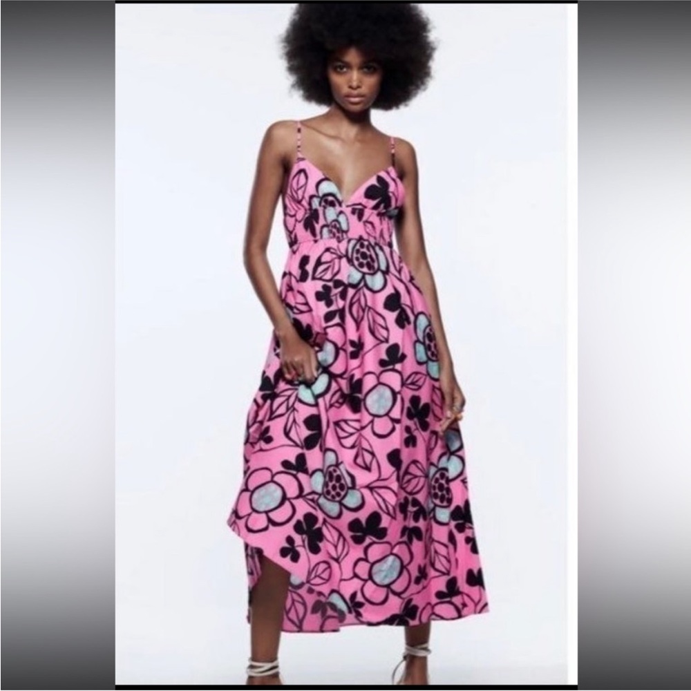 Zara limited edition printed bohemian cotton midi dress